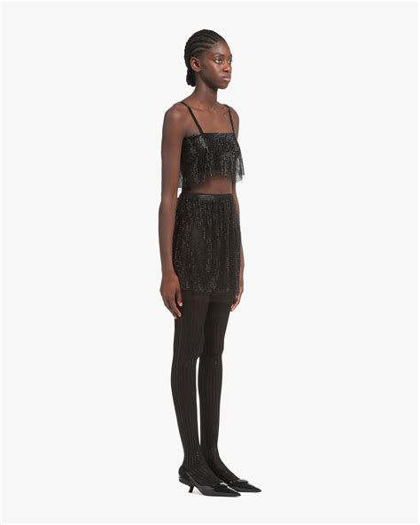 crystal prada mini skirt|Tulle mini skirt with crystals .